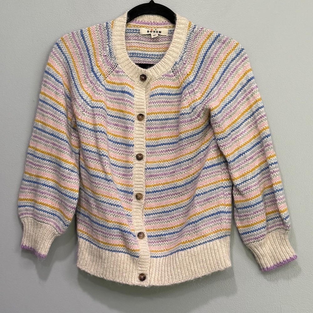 Mini Boden Girls Multi Color Striped Button Front Cardigan Sweater Size 11-12Y
